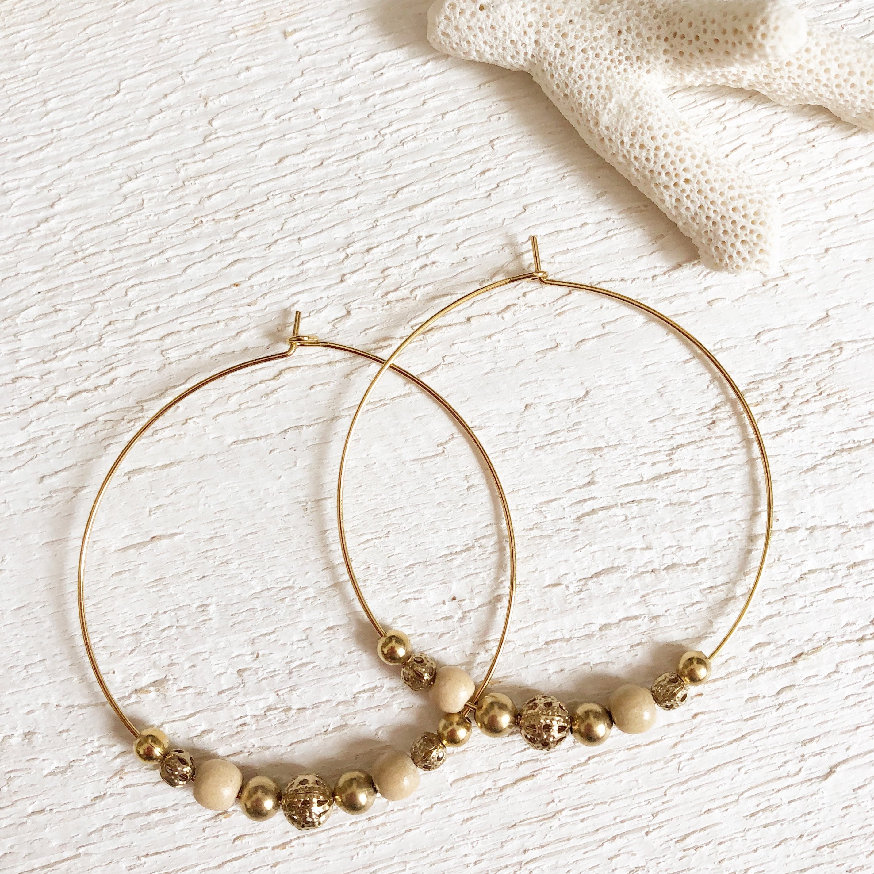 Large gold beaded hoops Etsy