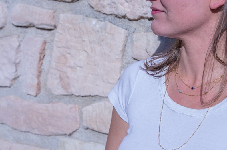 Fine gold necklace with brass and black agate beads Stacking necklaces 24 carats fine gold chain New collection