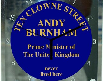 PERSONALISED Blue Heritage Round Plaque Style ~ DESK CLOCK 20 x 20cm ~ glass bodied clocks ~ customised with your wording text
