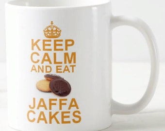 Keep Calm And Eat Jaffa Cakes ~ MUG ~ chocolate biscuit biscuits cake lovers carry on style 11oz gift mugs + optional coaster