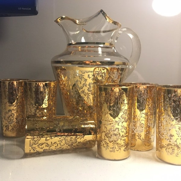 Gorgeous Gold Pitcher and Glasses