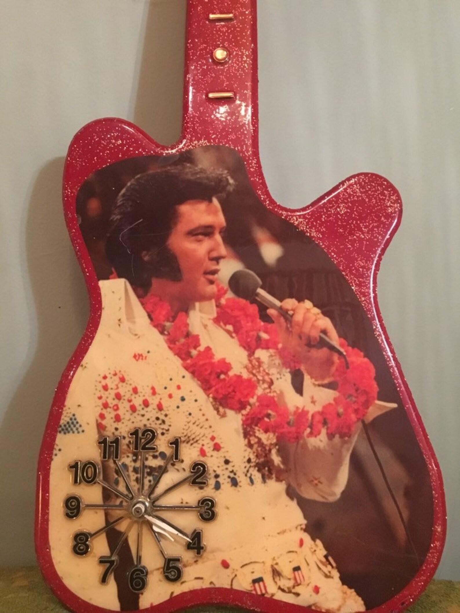 Elvis Presley Red Glitter Guitar Wall Clock Etsy