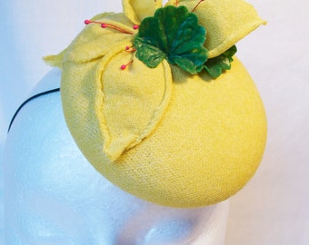 Yellow fascinator hat wedding bridesmaid ascot races goodwood vintage unique