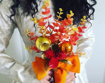 Bouquet orange bridal flowers autumn wedding