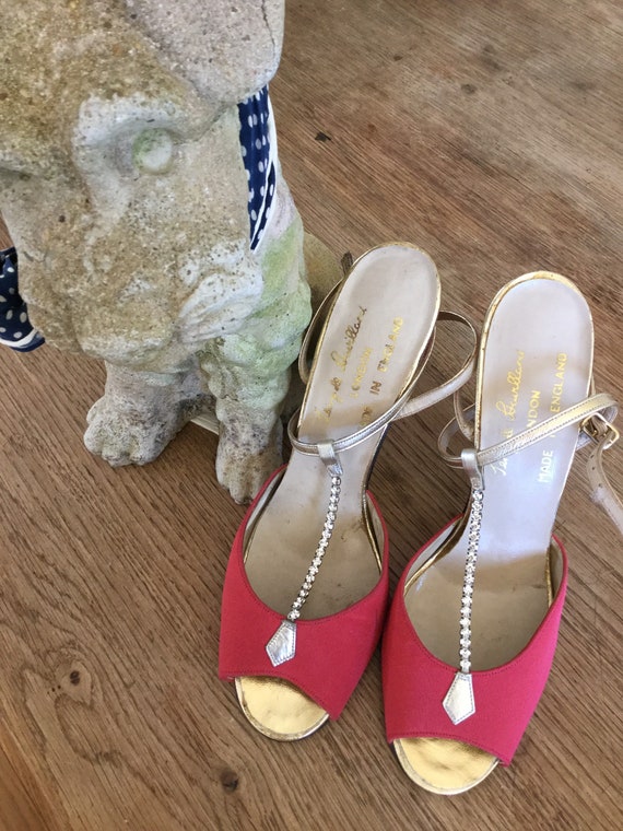 1970s Terry de Havilland red satin diamanté ankle