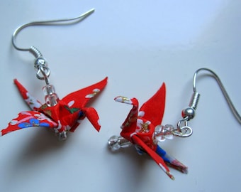 Pendientes de origami grullas
