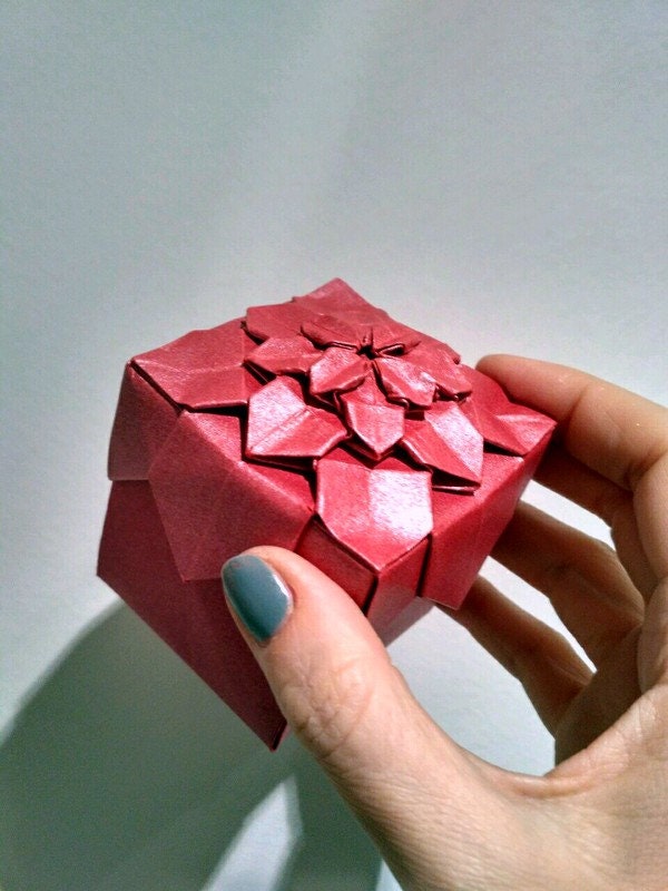 Origami Flower Box with a lid 2 square pieces of paper | Etsy