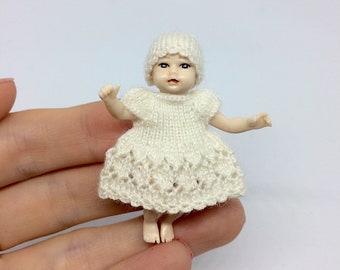 Heidi Ott baby doll clothes 2 inch doll dress, 1:12 dollhouse miniature doll clothing miniature wearable dress and hat for tiny doll