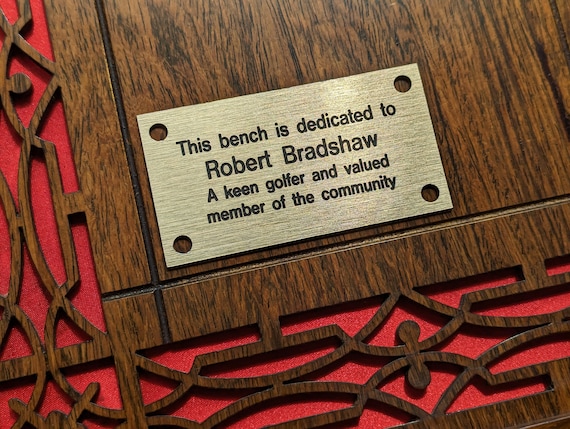 Personalised memorial plaques. Indoor or outdoor use, adhesive or screw holes, multiple sizes, engraved, gold or silver aluminium composite