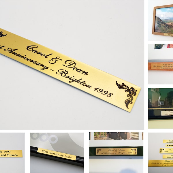 Personalised picture frame plaques. Multiple & custom sizes, Laser engraved, gold aluminium