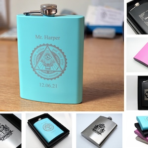 Personalisierter Flachmann mit Lasergravur, 4 Farben erhältlich, perfekt für Hochzeiten und als Geschenk