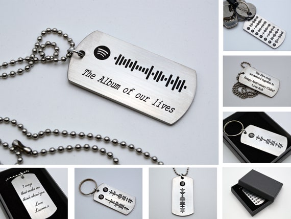 Personalised Spotify Song Code Stainless Steel Dog Tag With Chain