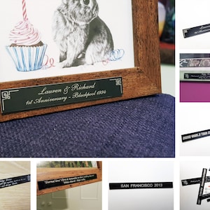 Personalised picture frame plaques. Multiple & custom sizes, Laser engraved, black aluminium