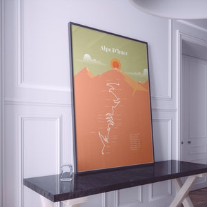 Gerahmte Tour de France Alpe d'Huez Route Giclée-Druck (21 Haarnadelkurven) - Geschenkillustration für Radfahrer