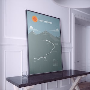 Stampa incorniciata del percorso del Tour de France del Mont Ventoux - Illustrazione regalo per ciclisti