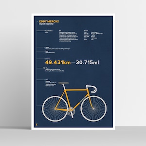 Record de l'heure EDDY MERCKX à vélo illustré, impression artistique, affiche d'art, cadeau pour cyclistes
