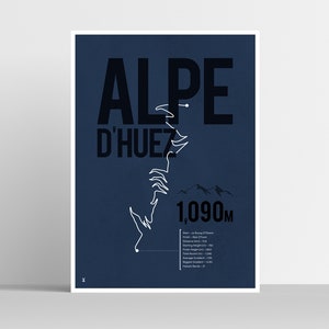 Alpe D&#39;huez Tour de France Route Print (21 hairpin bends) - Gift illustration for cyclists