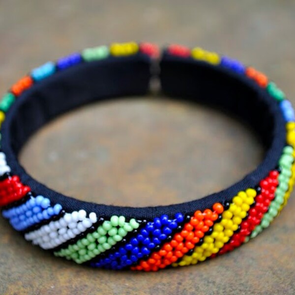 Striped cuff bracelet,beaded cuff bangle,African bracelet,tribal bangle,African beaded jewellery,beaded bracelet,colourful bangle