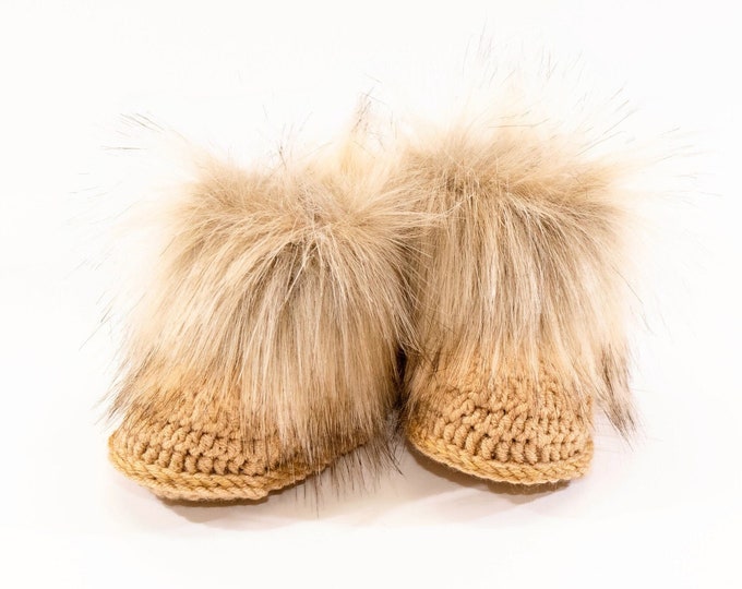 Fur Winter Booties, Neutral Fur booties, Baby booties, Gold booties, Baby Ugg Boots, Infant shoes, Newborn booties, Baby gift, Baby Boy Gift