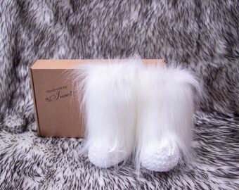 baby white fur boots
