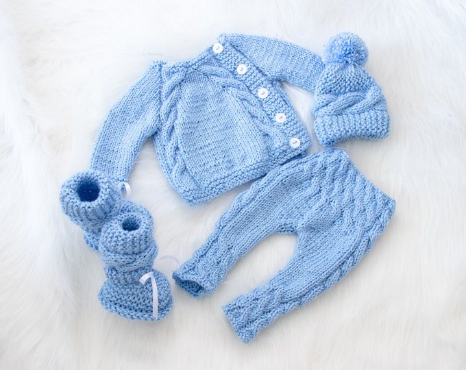 Knitted Baby boy coming home outfit - Knit Baby Outfit - Knitted baby clothes - Baby boy take home outfit- Newborn boy gift- Baby boy winter
