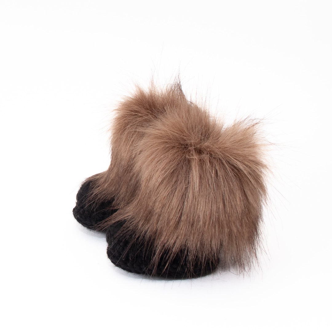 Black Baby Booties With Brown Faux Fur Unisex Baby Shoes Etsy