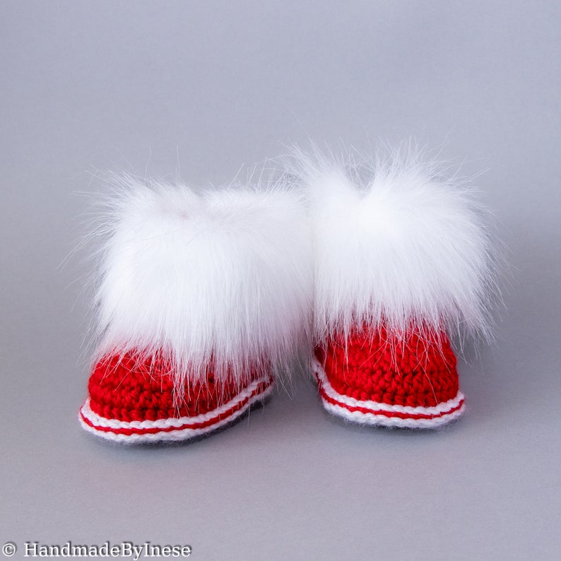 Baby first christmas booties, Crochet baby booties, Baby winter boots, Newborn booties, Preemie shoes, Faux fur booties, Baby crib shoes 3-6 months US kids'