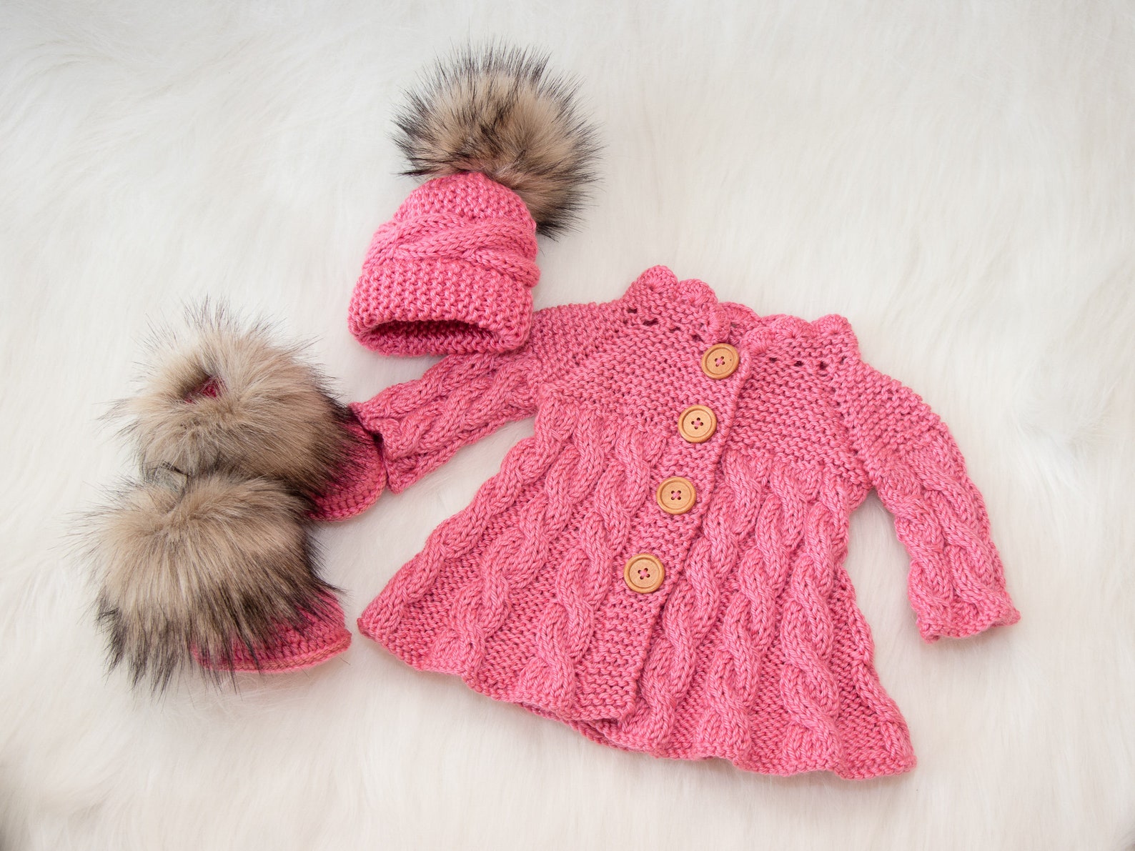 Raspberry Pink Baby Girl Coming Home Outfit Hand Knitted Baby Etsy