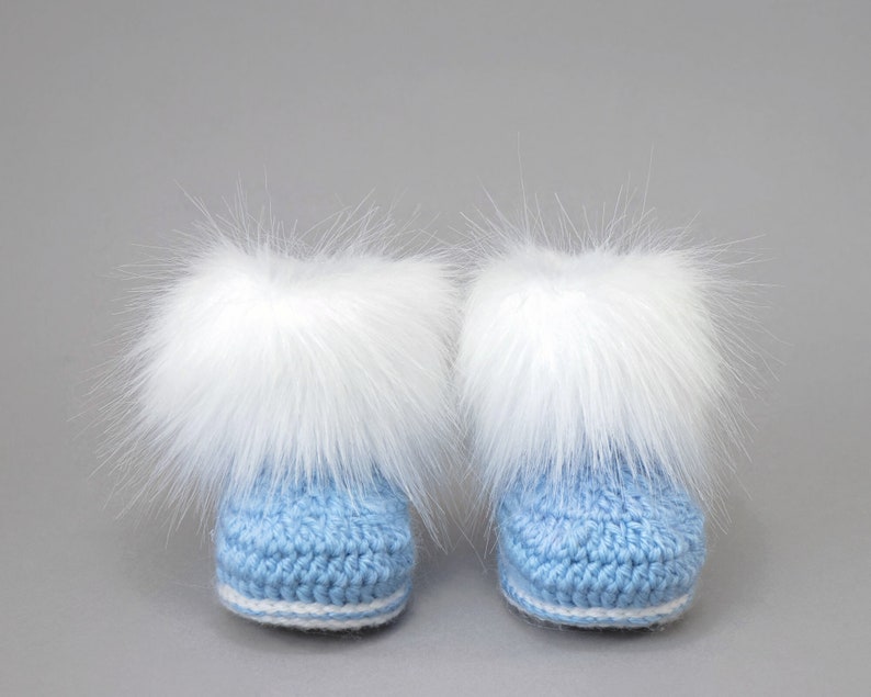 Baby boy booties, Preemie boy shoes, Faux Fur booties, Baby winter boots, Crochet baby booties, Infant shoes, Newborn shoes, Baby boy gift image 10