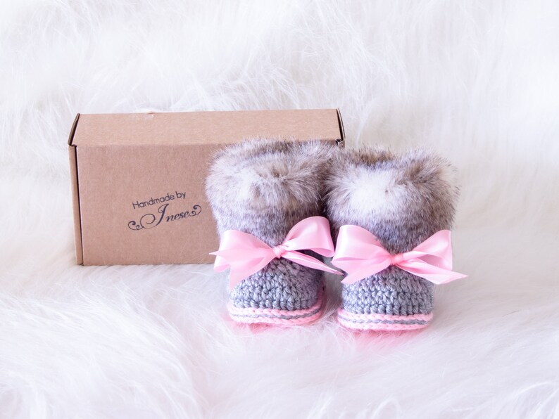 Pink and Gray Baby Girl Booties Crochet Booties Baby Girl Etsy