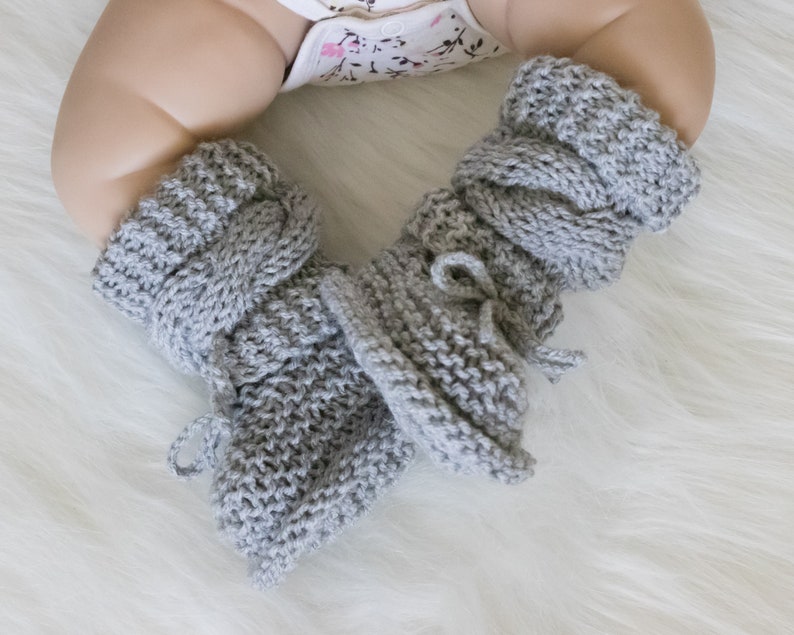 Gray baby booties, Unisex Baby Booties, Knitted booties, Baby boy booties, Baby Hand Knitted Booties, Cable knit baby boots, Infant booties image 8