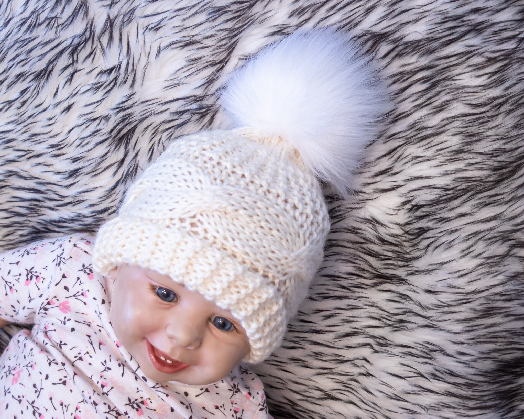 white fur baby hat