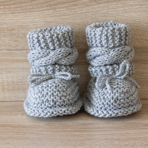 Gray baby booties, Unisex Baby Booties, Knitted booties, Baby boy booties, Baby Hand Knitted Booties, Cable knit baby boots, Infant booties image 10