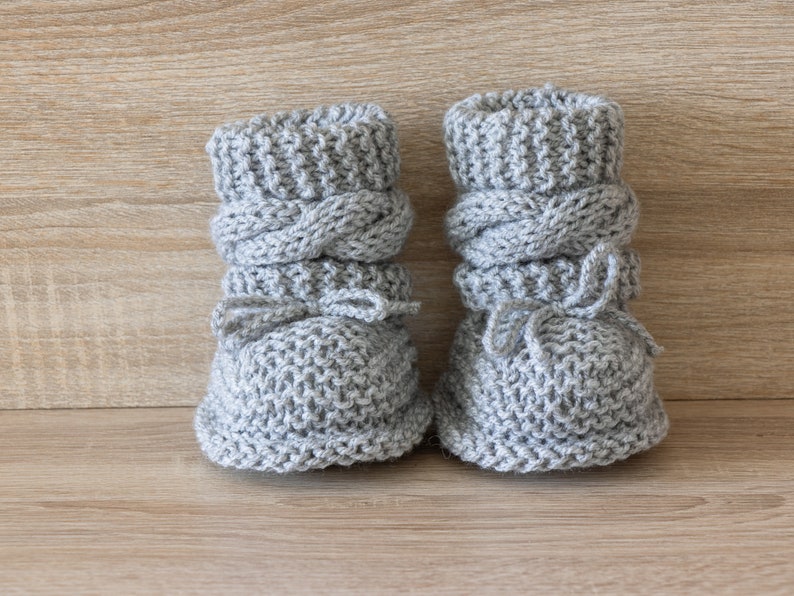 Gray baby booties, Unisex Baby Booties, Knitted booties, Baby boy booties, Baby Hand Knitted Booties, Cable knit baby boots, Infant booties image 10