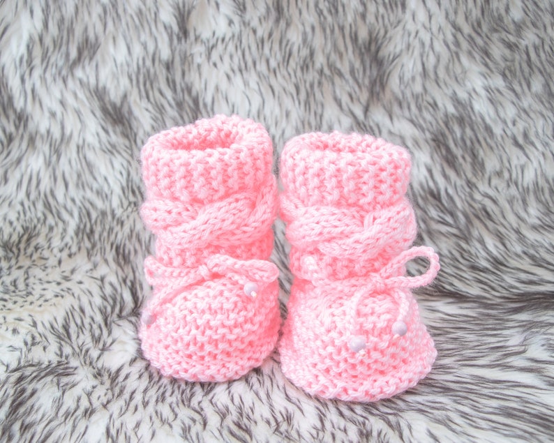 Pink Baby Booties and hat, Knitted Baby Hat, Knitted Baby Booties, Baby girl outfit, Baby girl booties, Baby girl beanie, Baby girl gift image 8