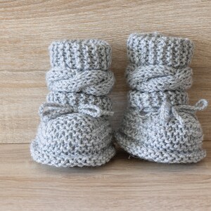 Gray baby booties, Unisex Baby Booties, Knitted booties, Baby boy booties, Baby Hand Knitted Booties, Cable knit baby boots, Infant booties image 7