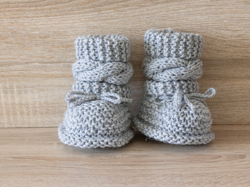 Gray baby booties, Unisex Baby Booties, Knitted booties, Baby boy booties, Baby Hand Knitted Booties, Cable knit baby boots, Infant booties image 7