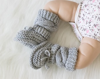 Gray baby booties, Unisex Baby Booties, Knitted booties, Baby boy booties, Baby Hand Knitted Booties, Cable knit baby boots, Infant booties