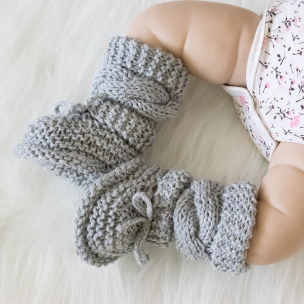 Gray baby booties, Unisex Baby Booties, Knitted booties, Baby boy booties, Baby Hand Knitted Booties, Cable knit baby boots, Infant booties