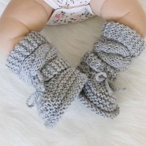Gray baby booties, Unisex Baby Booties, Knitted booties, Baby boy booties, Baby Hand Knitted Booties, Cable knit baby boots, Infant booties image 5
