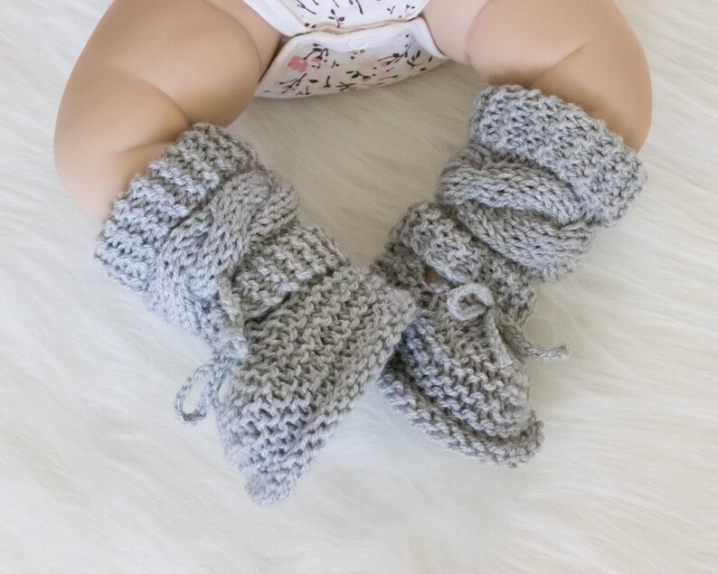 Gray baby booties, Unisex Baby Booties, Knitted booties, Baby boy booties, Baby Hand Knitted Booties, Cable knit baby boots, Infant booties image 5