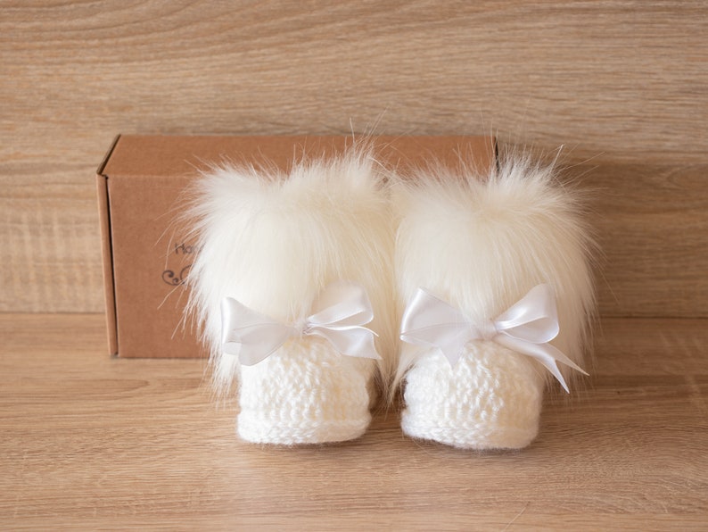 White Baby Booties Faux Fur Booties Baby Girl Shoes Baby Etsy