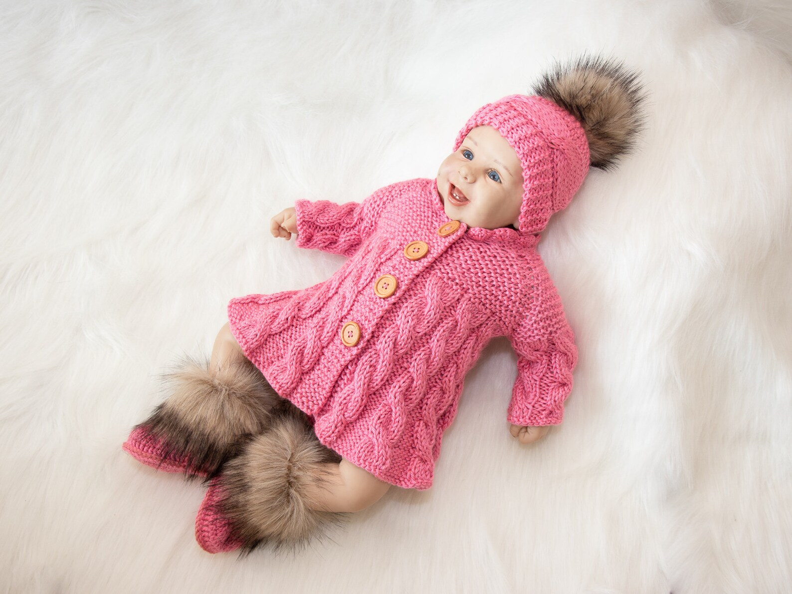 Raspberry Pink Baby Girl Coming Home Outfit Hand Knitted Baby Etsy