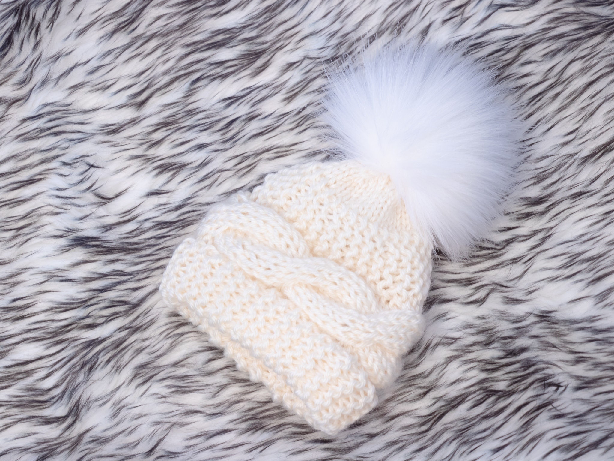 white fur baby hat