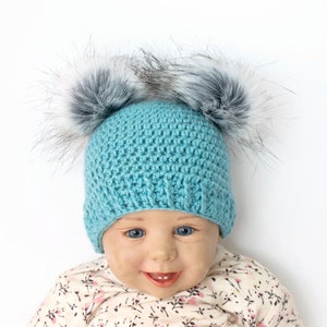 Teal hat and booties with gray fur Baby Shower Gift Gender image 8
