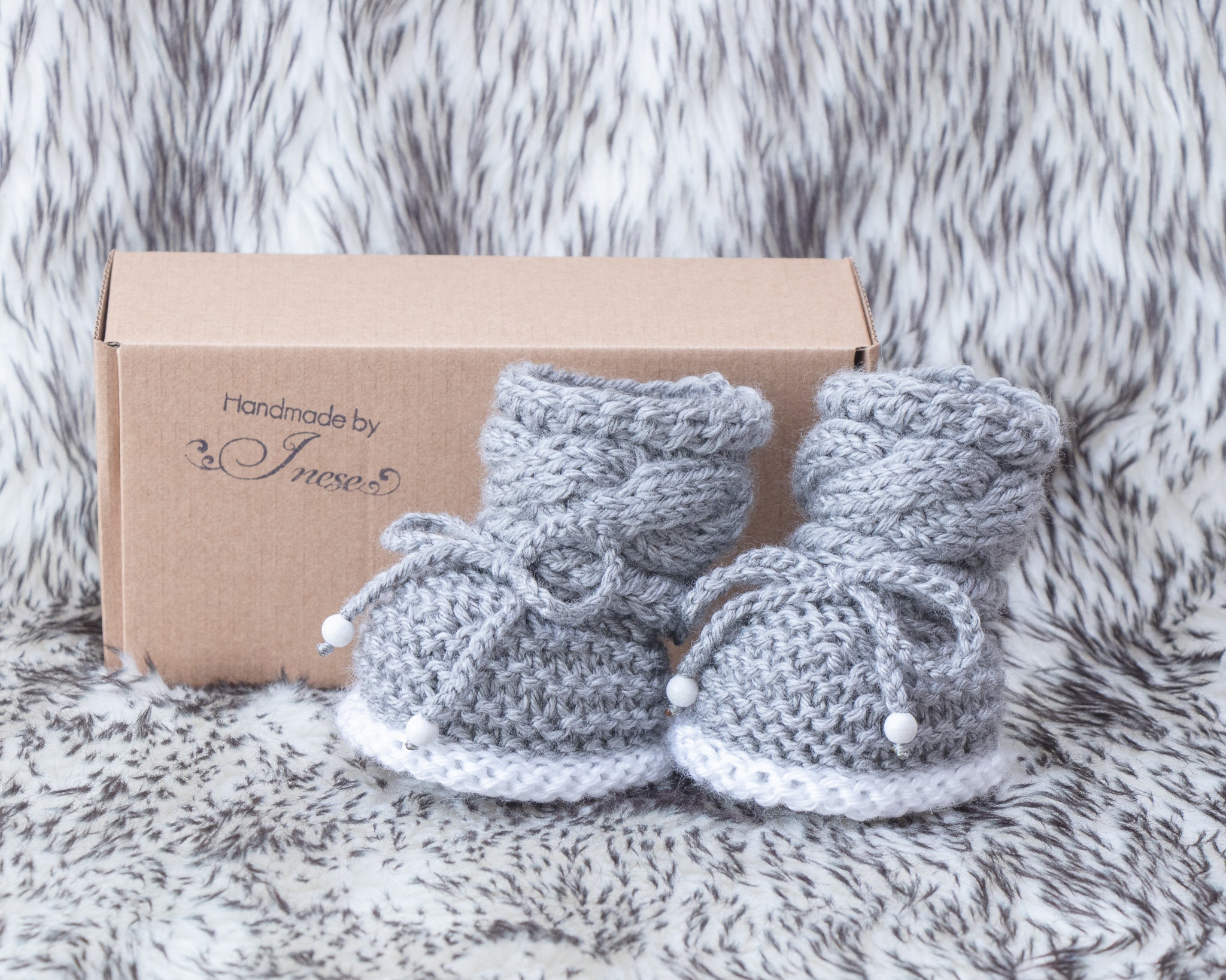 Hand knit Baby booties, Gray Baby 