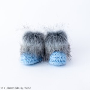 Baby boy Double pom hat and booties, Handmade Baby boy outfit, Newborn winter outfit, Fur booties, Double pom pom hat image 7