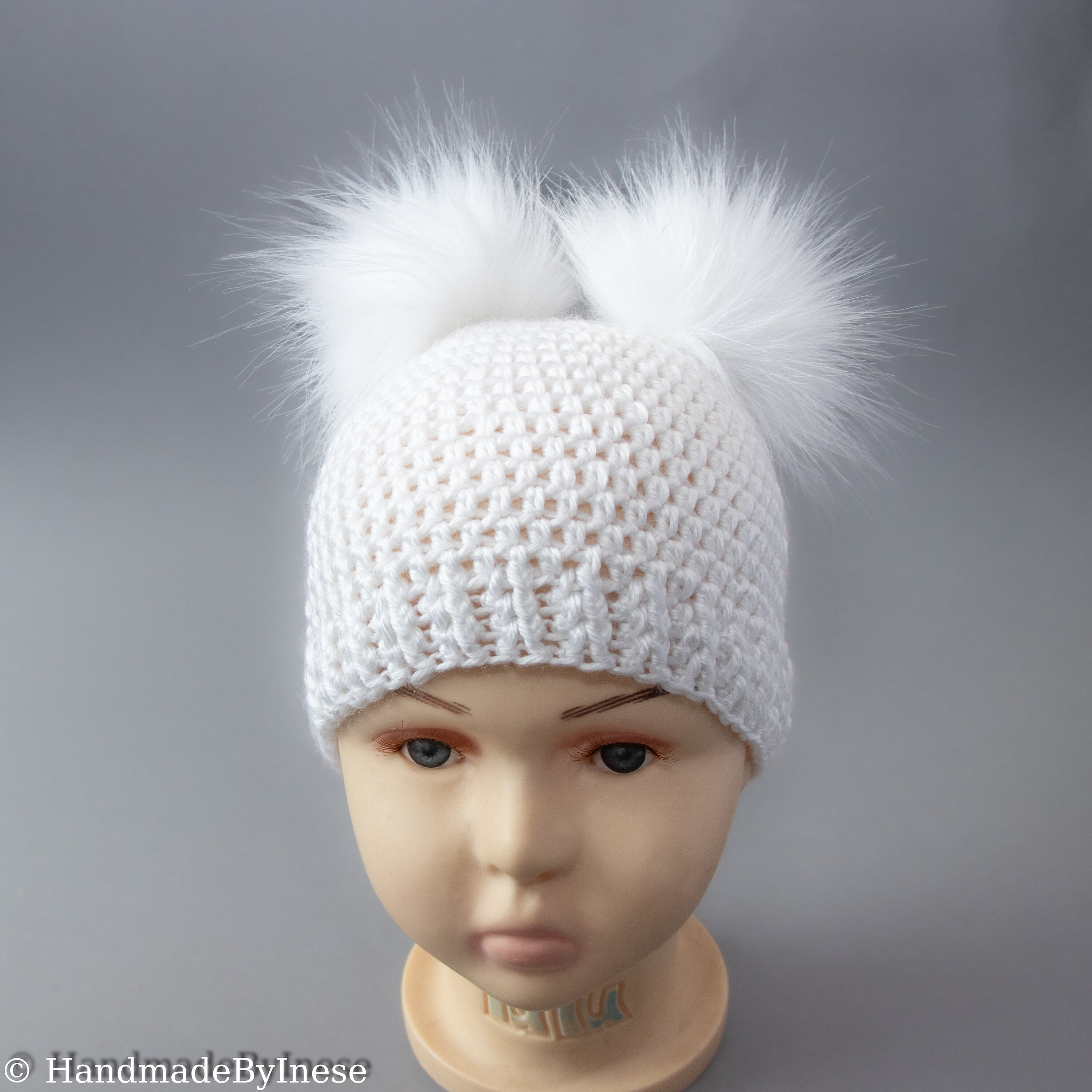 Cappello doppio pom pom marrone dorato, cappello Pom pom di pelliccia,  cappello neutro di genere, cappello invernale, cappello per bambini,  cappello per bambini, berretto per bambini, cappello all'uncinetto -   Italia