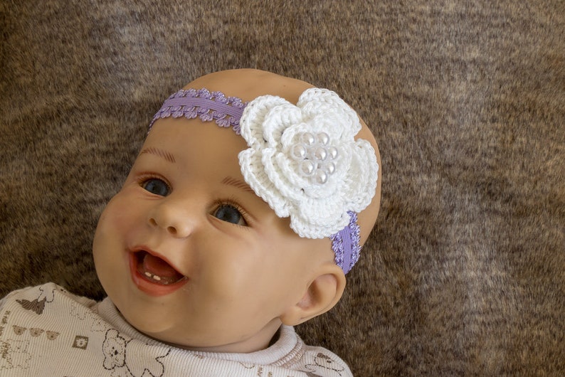 Baby shower gift Purple and white Baby Girl flower Headband Crochet headband Baby girl gift- Newborn Headband Purple baby headband