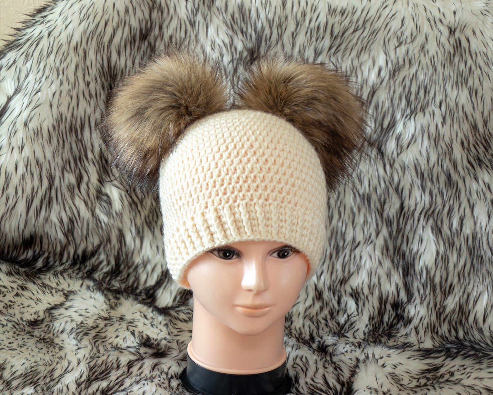 Burgundy Fur Double Pom Hat main image 1